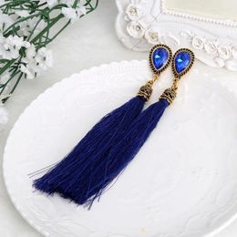 Dangle Earrings Fashion Bohemian Crystal Tassel Long Black Cotton Fabric Drop For Women Jewellery