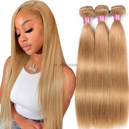 Lace Wigs #27 Honey Blonde Hair Bundles Virgin Cheap 28 30 32 Inch Straight Hair Bundles Brazilian Coloured Hair Weave BundlesL240124