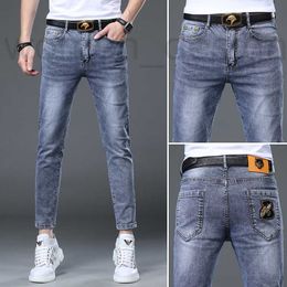 Men's Jeans designer luxury Nine point jeans B men's autumn and winter printed Korean version trend slim fit casual denim pants