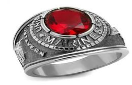 American Military Marines Ring Men Unisex New Design Goldcolor Siam Red Colour Main Stone Stainless Steel Fashion Men ring2163050