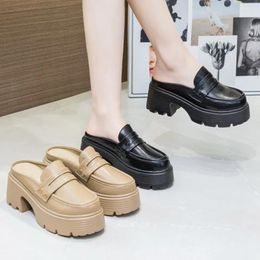 Slippers 7cm Genuine Leather Fashion Height Increasing Ladies Casual Platform Wedge Women Slip On Females Shoes