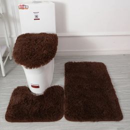 Carpets 3PCS Bathroom Bath Mat Set Soft Fluff Shower Carpet Non-slip Floor Mats for Bathroom Bedroom Toilet Rugs Toilet Lid Cover 231212