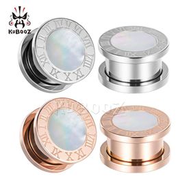 KUBOOZ Stainless Steel White Shell Roman Numerals Ear Plugs Piercing Tunnels Earring Gauges Body Jewelry Stretchers Expanders Whol223P