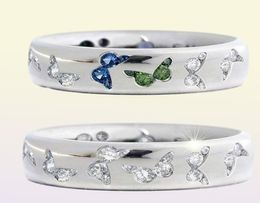 Fashion Silver Colour Crystal Butterfly Rings for Women Cute Multicolor Zircon Anniversary Ring Cocktail Party Jewellery Gifts2555874