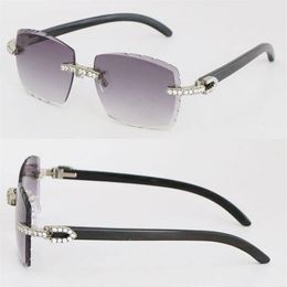 Whole Original Black Buffalo Horn Rimless Sunglasses 2 6 Carats Diamond Set Glasses Womans Men Famous Diamond Cut Lens Square 268L