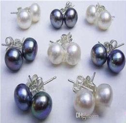 Whole 16pcs8Pairs 89MM WhiteBlack Akoya Cultured Pearl 925 Silver Earring5082887