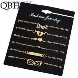 Charm Bracelets L005 6 pcs/sets Minimalist Women Bracelet Set Crystal Infinity 8 Bowknot Heart Key Charm Chain Bangles Party JewelryL231214