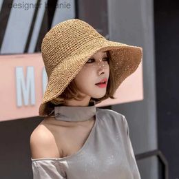 Wide Brim Hats Bucket Hats Fashion La Str Hat Women Summer Sun Visor Sunhat Panama Boater Floppy Bucket C Female Woman Summer Hat Str BeachL231212