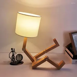 Table Lamps Robot Shaped Wooden Desk Lamp E14 Holder 90-260V Modern Fabric Living Room Indoor Study Decorative Night Light