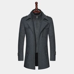 Men's Wool Blends Men Winter Wool Coat Men's Casual Brand Solid Colour Wool Blends Woollen Pea Coat Male Trench Coat Overcoat 231211