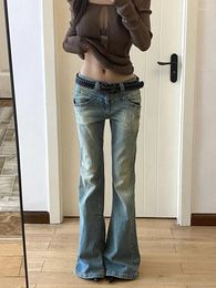 Women's Jeans Women Gyaru Japanese Harajuku Y2K Streetwear Low Rise Flare Denim Pants 2000s Vintage Bell-Bottom Trousers Kpop Goth Tide