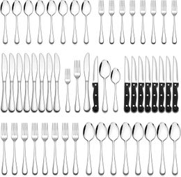 Cookware Sets 24Piece Flatware Set with Steak Knives Stainless Steel Silverware Cutlery Service for 4 Tableware Eating Utensils 231211