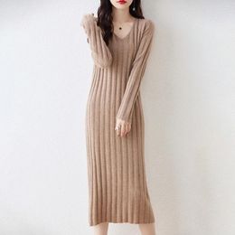Casual Dresses Women Clothing Wool Knitted 2023 Arrival Winter/ Autumn V-neck Long Style 6Colors Female Jumpers