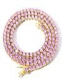Solitaire 4MM Tennis Chain Necklace Gold Silver Finish Pink Purple Lab Diamonds 1824039039 1 Row Zirconia Diamonds Bling Te9571927