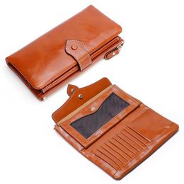 Wallets The First Layer Of Leather Ladies Clutch Bag Oil Wax Retro Wallet Long276g