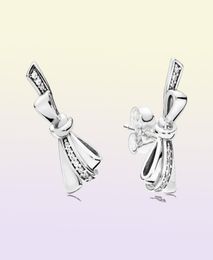Studs Brilliant Bows Stud Earrings Clear Cz Authentic 925 Sterling Silver Fits European Style Studs Jewellery Andy Jewel 297234CZ6764543