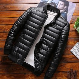 Mens Down Parkas Winter Leather Jacket Men Windproof Coats Brand High Quality Fleece PU Outerwear Business Faux Fur Male Oversize 231212