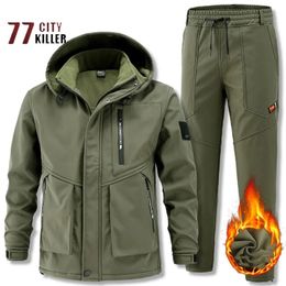 Mens Tracksuits Winter Fleece Thickened 2piece Set Waterproof Windproof Warm and Wearresistant Jacket Outdoor Sports Skiing Suit 231212