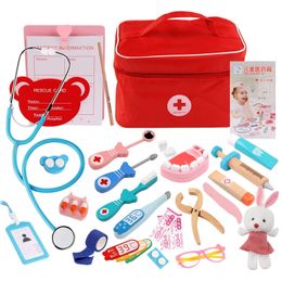 Tools Workshop Wooden Pretend Play Kids Educational Toys Doctor Set Simulation Equipment Children Storage Box Playing Games Cosplay 231211