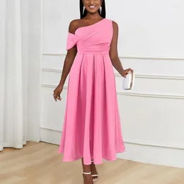 Casual Dresses Luxury Pink For Women One Shoulder Pleated Ankle Length High Quality Elegant Female Birthday Party Dinner Vestidos Mujer