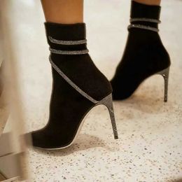 Autumn And Winter New Snake-shaped High-heeled Elastic Boots Diamond Socks Boots Knit Short Boots