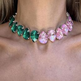Choker Stonefans Elegant Patchwork Rhinestone Necklace Pink Green For Women Statement Water Drop Crystal Collar Wedding Jewellery