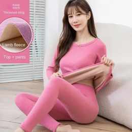 Women's Thermal Underwear Thermal Underwear Women Suit Thicken Lamb Fleece High Elastic High Waist Long Johns Bottoming Two Piece Sets Thermos Clothing 231212