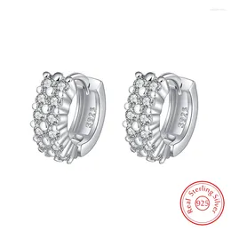 Hoop Earrings 925 Sterling Silver Jewellery Fashion Double Row Crystal Zircon For Woman XY0125