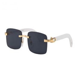 Mens Designer Sunglasses for Women Pochromic Sunglass Frameless Polarized Buffalo Horn Driving Goggles Anti-glare Wooden Carti 2390