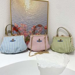 Designer Viviene Westwoods Bag Viviennewestwood Western Empress Dowager Bag New Fashion Macaron Plaid Embroidery Dumpling Bag Chain Bag Handheld Clip Bag