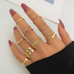 Cluster Rings Vintage Gold Colour Snake Wide Set For Women Boho Minimalist Metal Geometric Finger Ring Trend Jewellery Gifts