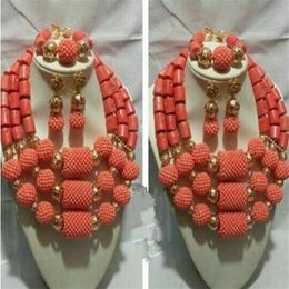 Original Coral Beads Nigerian Wedding African Jewelry Sets Bold Statement Necklace Set Chunky CNR693 C18122701225R