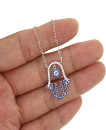 lucky turkish 925 sterling silver dangle evil eye charm pave blue white cz hamsa hand fatimas hand pendant necklace1497440
