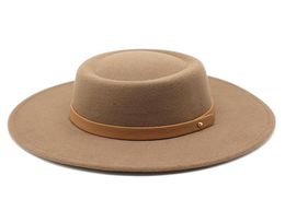 Wide Brim Hats Women039s Fedora Hat Round Flat Top Wool Felt Big Fall Winter Men And Women Concave Fashion Woollen Jazz5025700