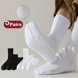 Men's Socks 5Pairs Mens Solid Towel Bottom Absorption Sports Breathable Anti-odor Mid-tube Summer Thin Mesh Massage Sokken