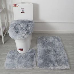 Bath Mats 3 Pieces Tie-Dyed Long Wool Carpet Toilet Three-Piece Non-Slip Mat Bathroom Absorbent Set 231212