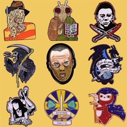 SP040 Hannibal Mask Cartoon Enamel Pin Brooches Creative Horror Metal Brooch Pins Denim Hat Badge Collar Jewellery Halloween gifts315F