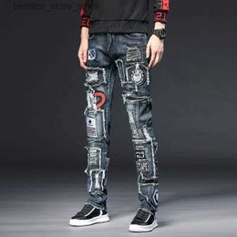 Men's Jeans 2023 Spring and Autumn New Fashion Trend Ripped Stitching Jeans Men Casual Slim Comfortable Breathable High-Quality Pants 28-36 Q231213