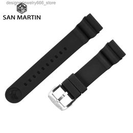 Watch Bands San Martin Parts Fluorine Rubber Strap Waterproof 20-22mm Shark Marking High Flexibility TUNA 003 Accessories Q231212