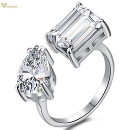 Wong Rain 100 925 Sterling Silver Emerald Cut Created Gemstone Wedding Party Open Ring Fine Jewelry Christmas Gifs 2207251615761