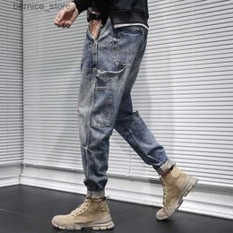 Men's Jeans Autumn and winter 2021 brand cowboy cargo tooling jeans men's Korean loose large size retro feet teenager Harlan straight pants Q231212
