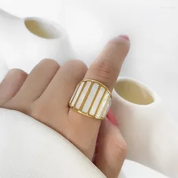 Wedding Rings Minar Personality White Color Natural Shell Charm For Women 18K Gold PVD Plated Stainless Steel Geometric Chunky Ring