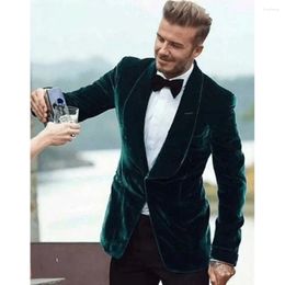 Men's Suits High Quality Men Blazer Green Velvet Jacket Black Pants 2 Piece Single Breasted Shawl Lapel One Buttom Prom Party Clothing