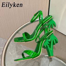 Dress Shoes Eilyken Sexy Green Ankle Cross Strap Sandal Summer Fashion Open Toe Club Stripper Design Fretwork Heels Ladies 231212