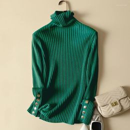 Women's Sweaters Turtleneck Green Women Sweater Pullovers Autumn 2023 Long-Sleeved Slim Elastic Office Lady Pulls Outwear Tops