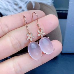 Stud Earrings Natural And Real Rose Quartz Stone 925 Sterling Silver High Jewellery