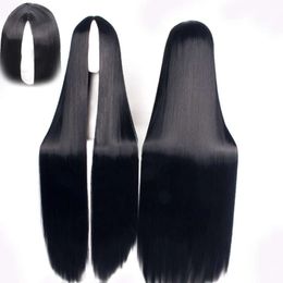 Anime Basic 100 CM Long Straight Wigs for Women Universal Cartoon Cosplay Wig White Black Central Parting Wigs