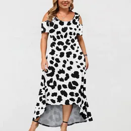 Casual Dresses Sexy Leopard Maxi For Women Elegant Off Shoulder Short Sleeve Printed Summer Oversized Plus Size Dress