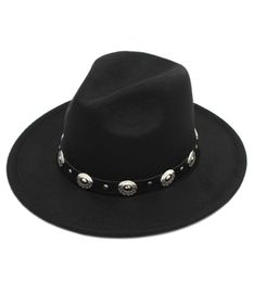 Fashion Men Women Wool Blend Panama Hat Derby Cap Outdoor Wide Brim Church Sombrero Godfather Cap Black Belt1854017