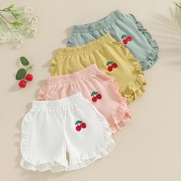 Shorts Toddler Baby Girl Ruffled Cute Cherry Embroidery Elastic Waist Short Pants Kids Summer Bottoms Clothes